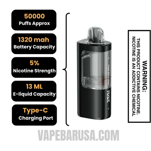 Triple Berry Lime RAZ VUE 50K Disposable Pod Specifications