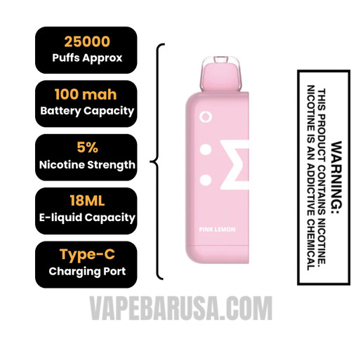 Pink Lemon Off Stamp Classic Cube 25K Disposable Pod Specifications