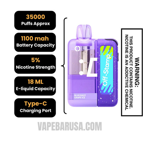 Blue Razz Grape Ice Off Stamp X Cube Crystal Cube 35K Vape Kit Specifications