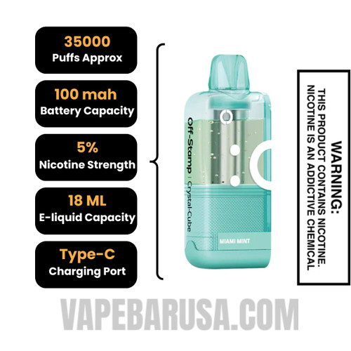 Miami Mint Off Stamp X Cube Crystal Cube 35K Vape Pod Specifications