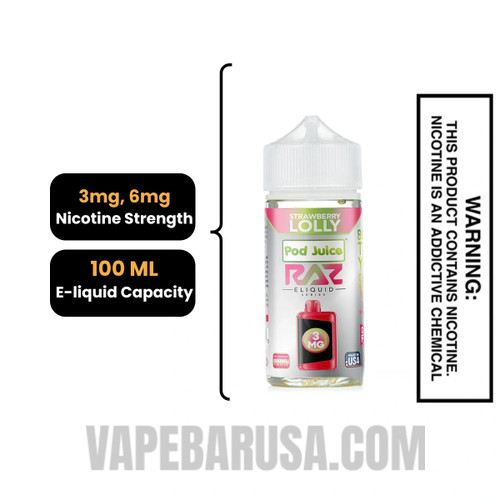 Strawberry Lolly Pod Juice X RAZ Vape Juice 100 ML Specifications