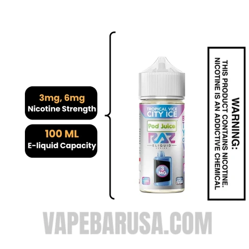 Tropical Vice City Ice Pod Juice X RAZ Vape Juice 100 ML Specifications