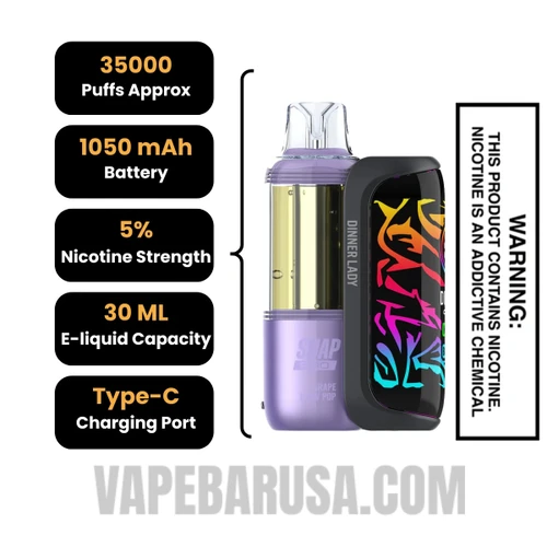Grape Blow Pop Dinner Lady Snap Pro 35K Disposable Vape Kit Specifications