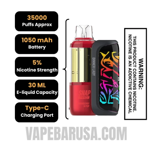 Strawberry B pop Dinner Lady Snap Pro 35K Disposable Vape Kit Specifications