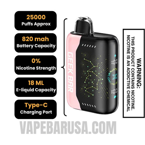 Strawberry B-Pop Geek Bar Pulse X Zero Nicotine Disposable Vape Specifications