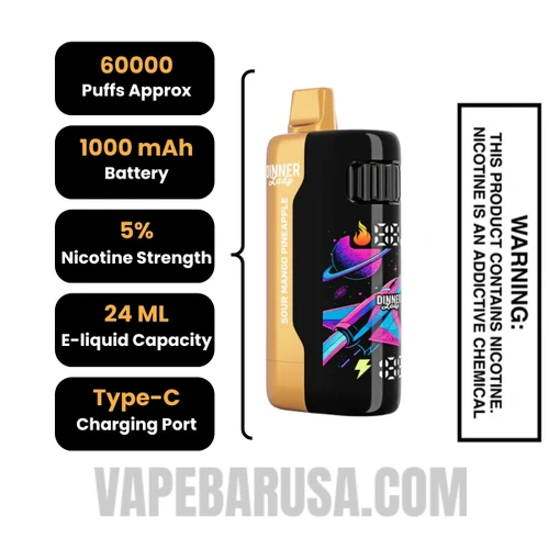 Sour Mango Pineapple Dinner Lady Galax 60K Disposable Vape Specifications