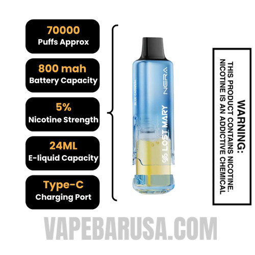 Blue Carnival Lost Mary Nera Fullview 70K Disposable Vape Pod Specifications