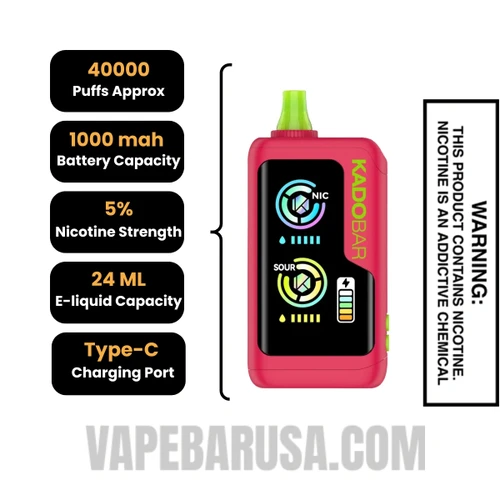 Sour Apple Cranberry Kado Bar NI40000 Sour-Nic Control Disposable Vape Specifications