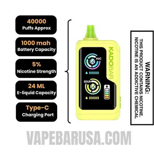 Sour Pineapple Lime Baja Kado Bar NI40000 Sour-Nic Control Disposable Vape Specifications