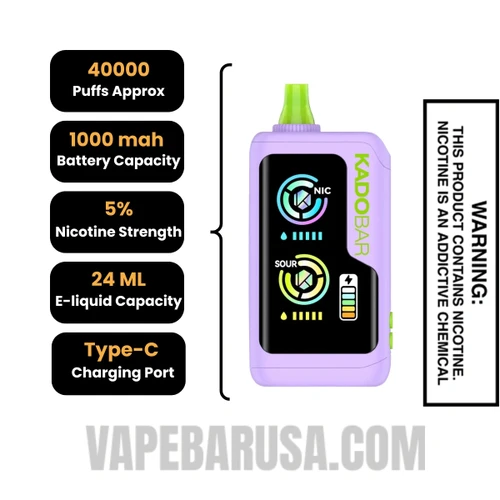 Sour Fcuking Fab Kado Bar NI40000 Sour-Nic Control Disposable Vape Specifications