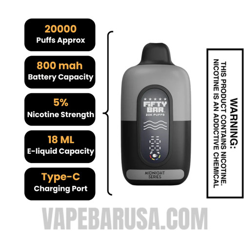 Frozen Orange Pom Fifty Bar 20K Midnight Series Disposable Vape Specifications