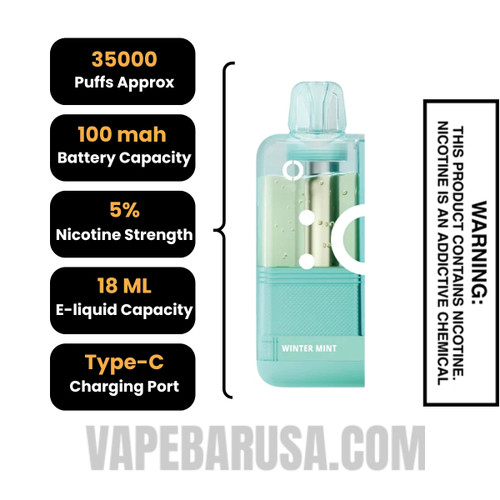 Winter Mint Off Stamp X Crystal Cube 35K Disposable Vape Pod Specifications