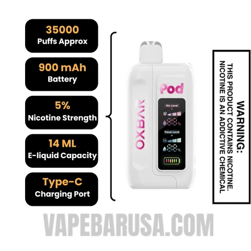 Strawberry Watermelon Dragon Fruit OXBAR X Pod Juice Nic-Switch 35K Disposable Vape Specifications