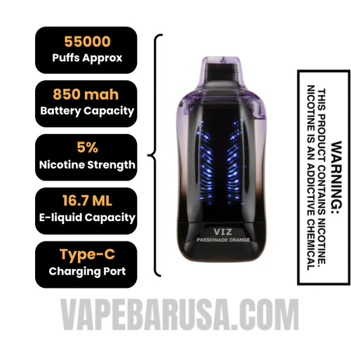 Passionade Orange Lost Mary VIZ 55K Disposable Vape Specifications