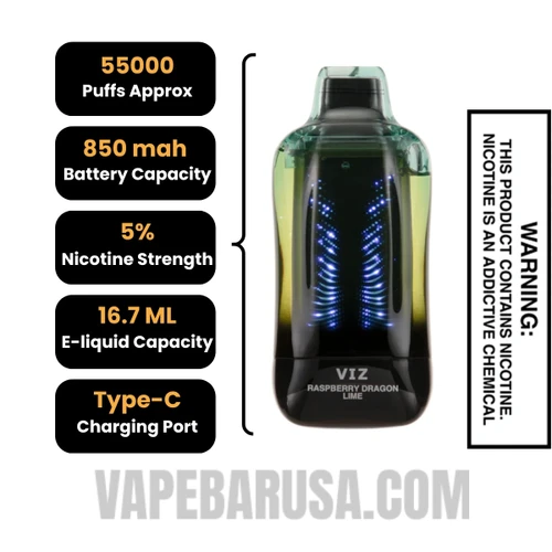Raspberry Dragon Lime Lost Mary VIZ 55K Disposable Vape Specifications