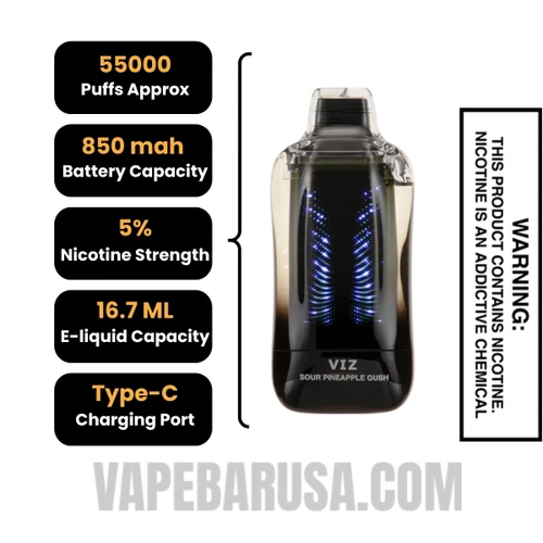 Sour Pineapple Gush Lost Mary VIZ 55K Disposable Vape Specifications