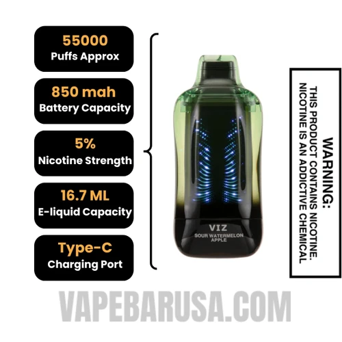 Sour Watermelon Apple Lost Mary VIZ 55K Disposable Vape Specifications