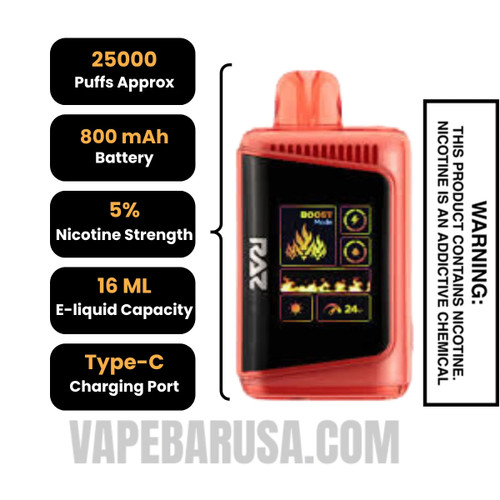 Strawberry Burst RAZ DC25000 Disposable Vape Specifications