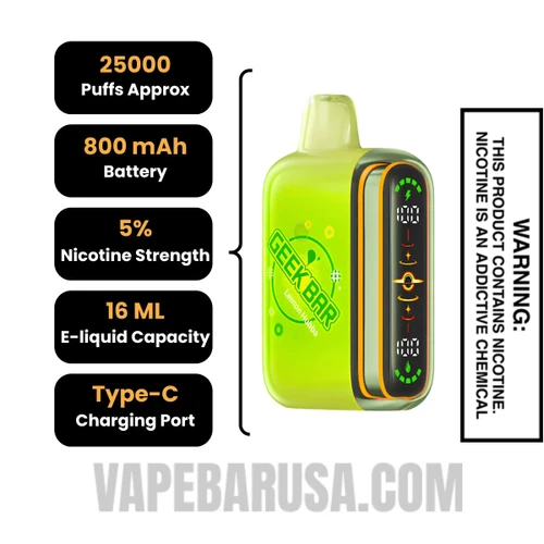 Lemon Geek Bar Pulse 2 Hubba Edition Disposable Vape Specifications