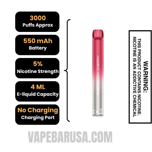 Raspberry Cherry Voom Mesh 3000 Puffs Disposable Vape Specifications