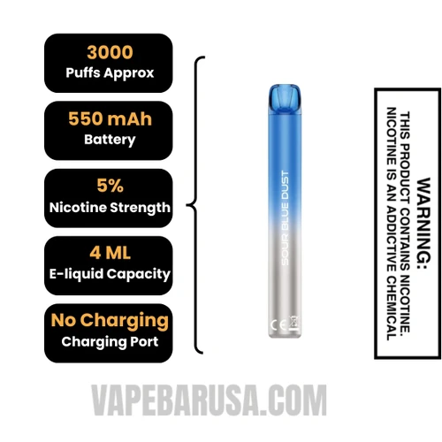 Sour Blue Dust Voom Mesh 3000 Puffs Disposable Vape Specifications