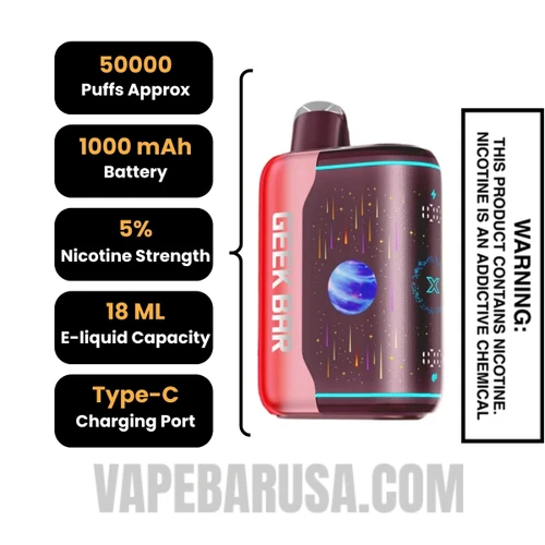 Strawberry Bull Geek Bar Pulse X2 Disposable Vape Specifications