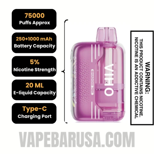 Strawberry Kiwi VIHO Shadow 75K Vape Kit Specifications