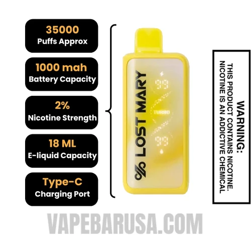 Toasted Banana Lost Mary MT35000 Disposable Vape 20 MG Specifications