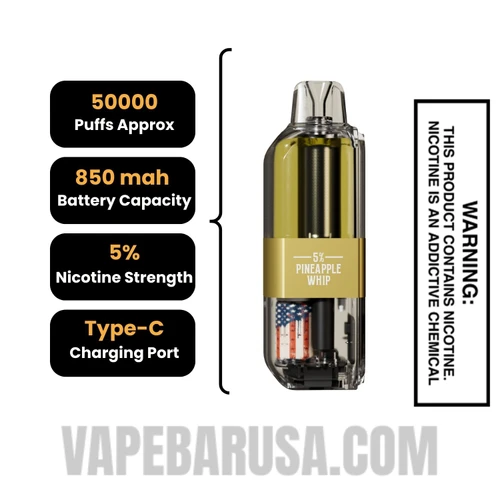 Pineapple Whip American Standard 50K Disposable Vape Pod Specifications