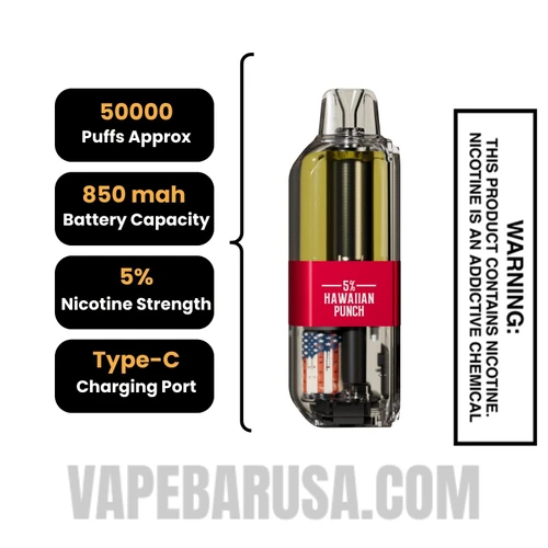 Hawaiian Punch American Standard 50K Disposable Vape Pod Specifications