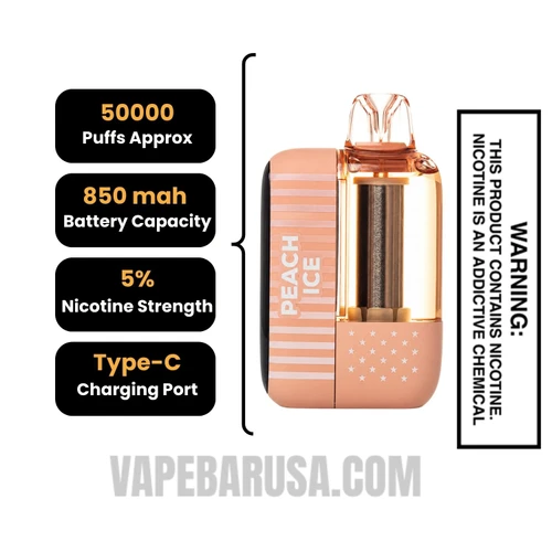 Peach Ice American Standard This Bar 50K Disposable Vape Specifications