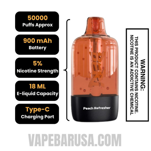 Peach Refresher Beri Cliq 50K Disposable Vape Pod Specifications