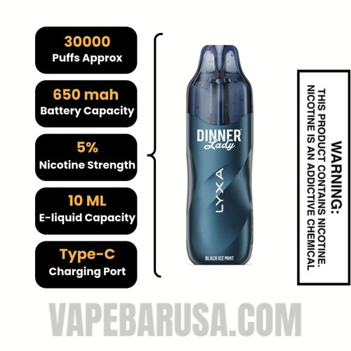 Black Mint Ice Dinner Lady LYXA 30K Disposable Vape Specifications