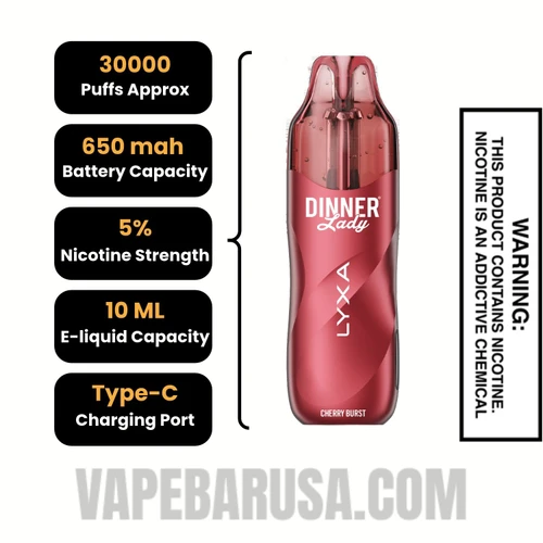 Cherry Burst Dinner Lady LYXA 30K Disposable Vape Specifications
