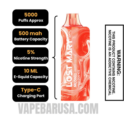Fuji Duo Ice Lost Mary MO5000 Disposable Vape Specifications