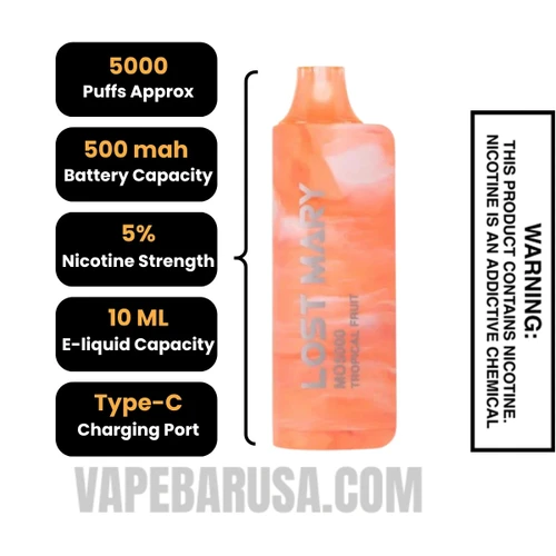 Tropical Fruit Lost Mary MO5000 Disposable Vape Specifications 