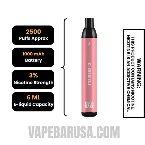 Strawberry Ice Esco Bar 2500 Puffs Disposable Vape Specifications