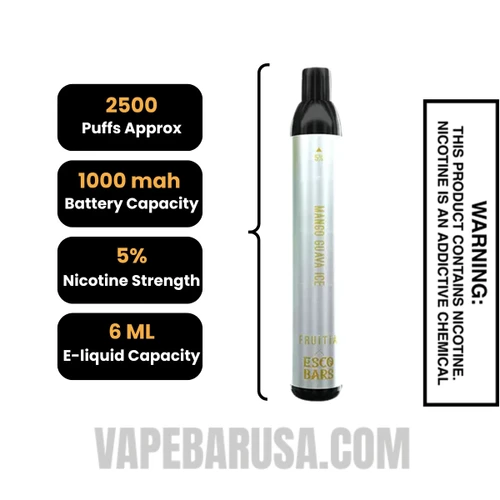 Mango Guava Ice Esco Bar 2500 Puffs Disposable Vape Specifications