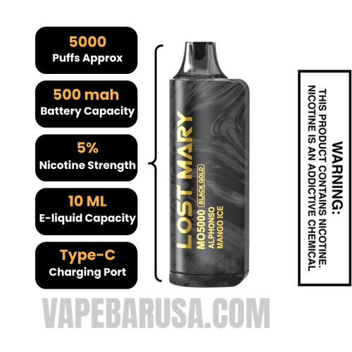 Alphonso Mango Ice Lost Mary MO5000 Black Gold Edition Vape