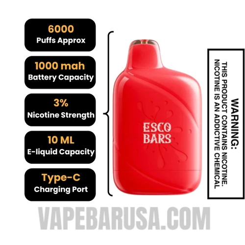 Pixie Dust Esco Bars 6000 Puffs Disposable Vape Specifications