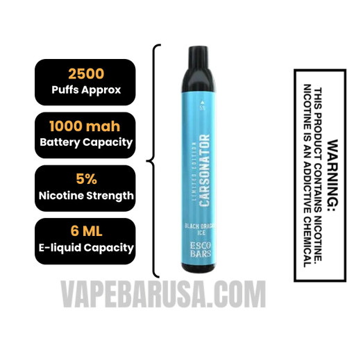 Black Dragon Ice Esco Bars 2500 Puffs Disposable Vape Specifications