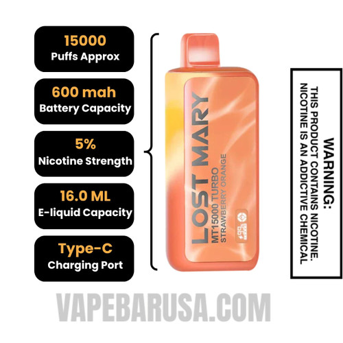 Strawberry Orange Lost Mary MT15000 Disposable Vape Specifications