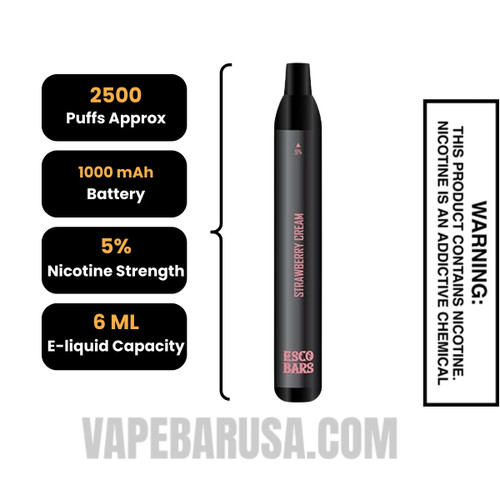 Strawberry Cream Esco Bars 2500 Puffs Disposable Vape Specifications