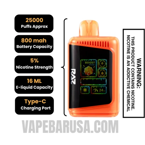 Tropical RAZ LTX 25K Gush Edition Vape Specifcations