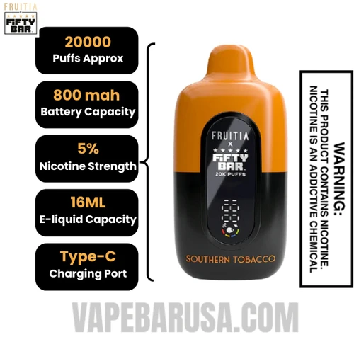 Southern Tobacco Fruitia X Fifty Bar 20K Vape Specifications