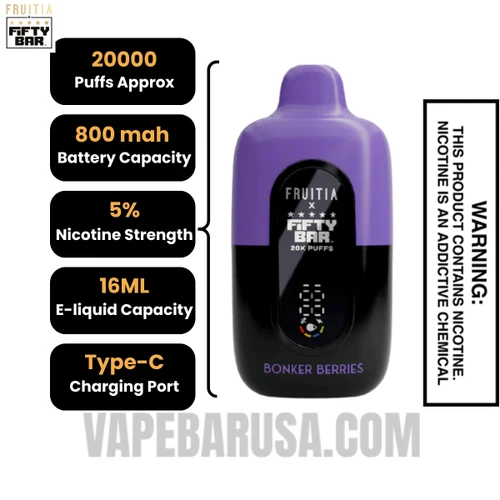 Bonker Berries Fruitia X Fifty Bar 20K Vape Specifications