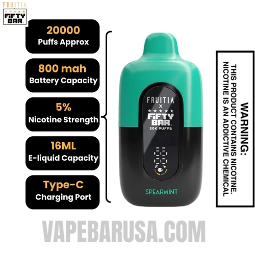 Spearmint Fruitia X Fifty Bar 20K Vape Specification 