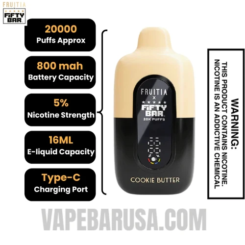 Cookie Butter Fruitia X Fifty Bar 20K Vape Specifications
