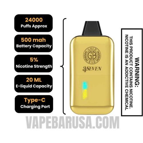 Cool Mint Gold Bar 24Seven Disposable Vape specifcations