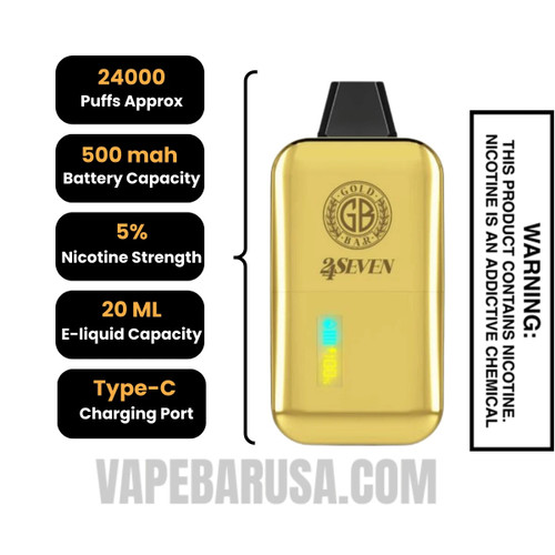 Ice Pop Gold Bar 24Seven Disposable Vape specifications